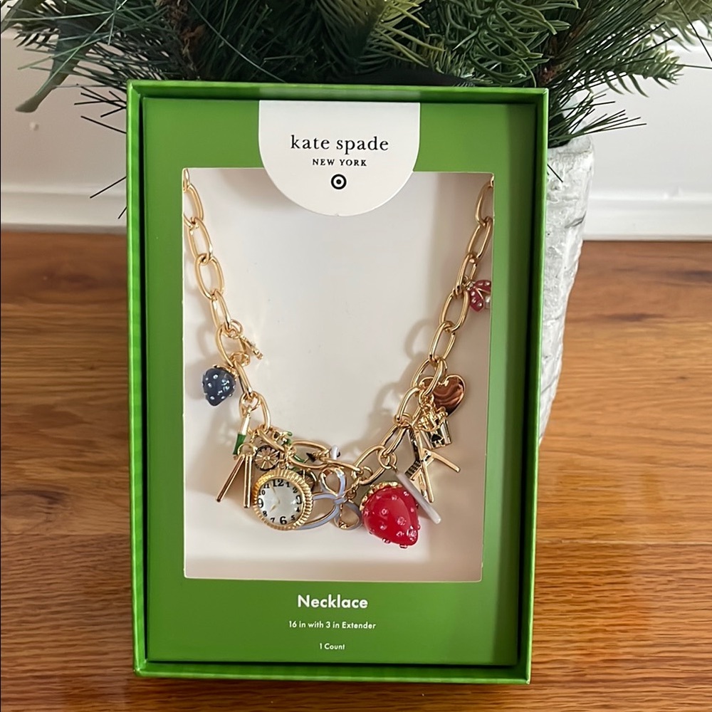 Kate Spade Gold Charm Necklace with Red and Blue‎ Accents